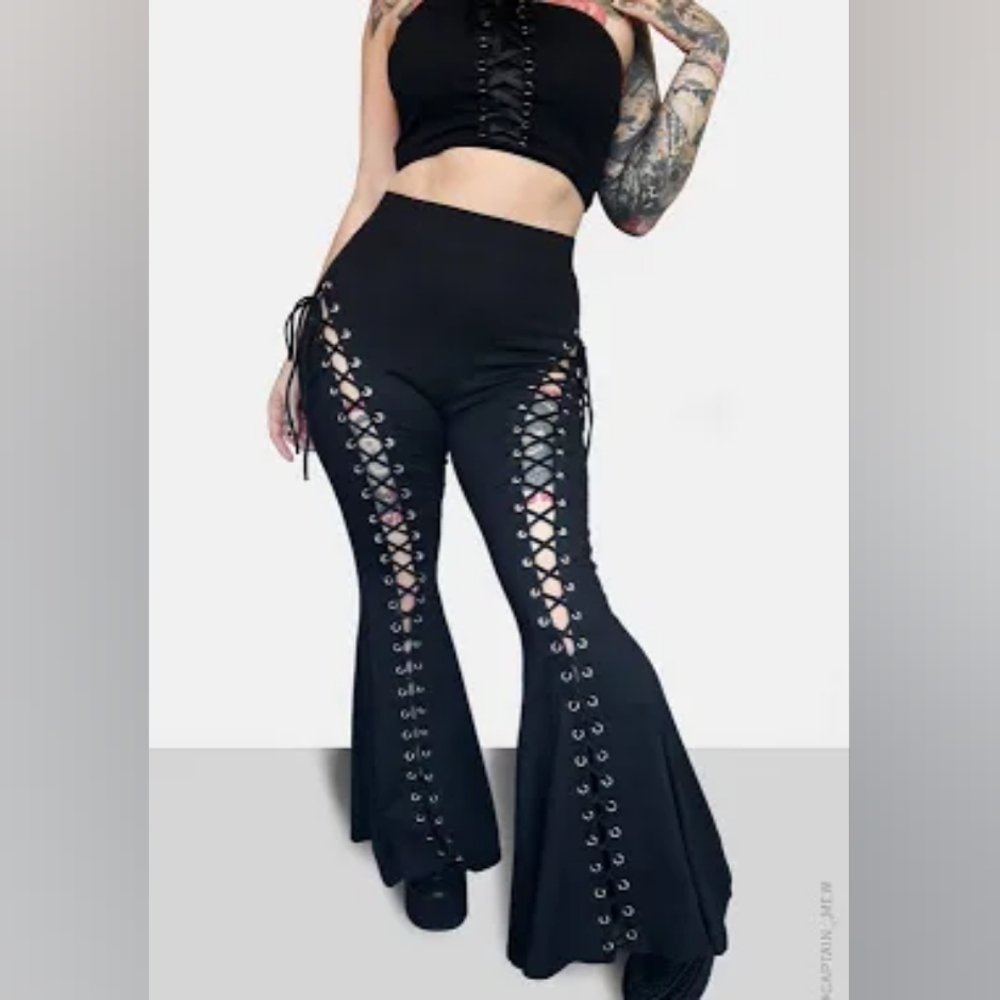 Elegant Black Lace-Up Flare Pants